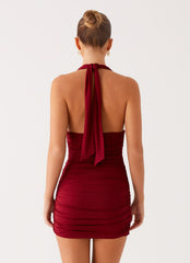 Abelia Halter Mini Dress - Maroon