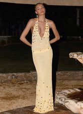 Adelaida Beaded Crochet Maxi Skirt - Yellow