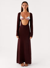 Adora Long Sleeve Knit Maxi Dress - Chocolate