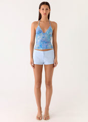 All At Once Halter Top - Aqua Paisley