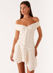 Alma Mini Dress - White Red Polka Dot