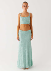 Amoura Sequin Cowl Top - Mint Sage