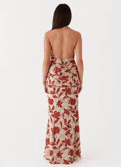 Ardenia Halter Maxi Dress - Red Green Floral