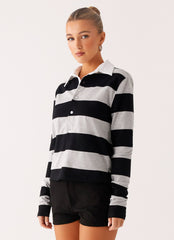 Beckett Polo Top - Grey Black Stripe