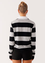 Beckett Polo Top - Grey Black Stripe