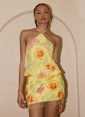 Bliss Beaded Halter Top - Floral Beaded