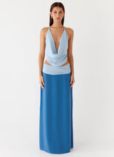 Blushing Bloom Maxi Skirt - Baby Blue