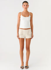 Candela Suede Low Rise Mini Shorts - Ivory