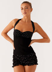 Channel Bustier Top - Black Polka Dot