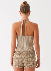 Cheryl Bustier Halter Top - Oatmeal Stripe