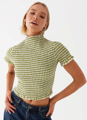 Cleo Tee - Khaki Gingham
