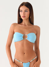 Coastal Breeze Bead Strapless Bikini Top - Turquoise
