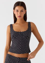 Coastline Bustier Top - Black Polkadot