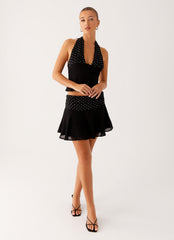 Colby Mini Skirt - Black Polka Dot