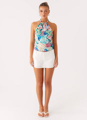 Dalila Beaded Tie Back Top - Santorini Floral