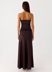 Darana Corset Satin Maxi Dress - Chocolate