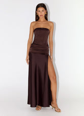 Darana Corset Satin Maxi Dress - Chocolate