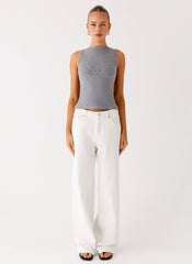 Drop Top Ribbed Eyelet Tank Top - Marle Grey