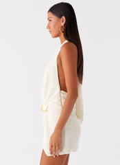 Eleanora Plunge Mini Dress - Ivory