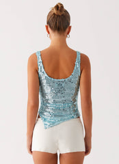 Electra Sequin Tank - Turquoise