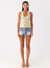 Eye Contact Sequin Halter Top - Yellow
