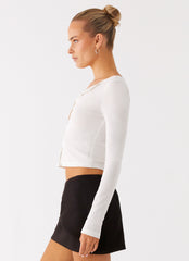 Fifth Ave Mesh Long Sleeve Top - Off White