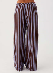 Fresh Face Linen Pants - Purple Brown Stripe