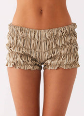 Girls Like Us Ruched Mini Shorts - Oatmeal Stripe