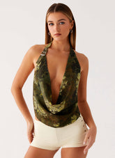 Gliese Cowl Neck Top - Cyber Floral