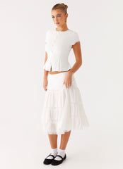 Good Vibes Midi Skirt - White