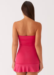 Hurts Like Hell Strapless Mini Dress - Fuchsia