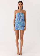 Jisoo Halter Mini Dress - Aqua Paisley