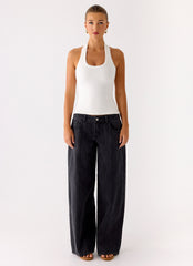 Johnny Low Rise Wide Leg Jeans - Grey Charcoal