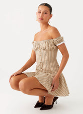 Jumana Off Shoulder Mini Dress - Off White Stripe