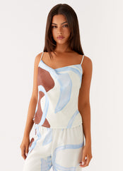 Kaia Cowl Neck Top - Bloom Wave Print