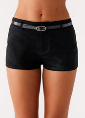Katie Suede Mini Shorts - Black