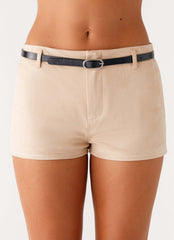 Katie Suede Mini Shorts - Beige