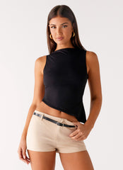 Katie Suede Mini Shorts - Beige