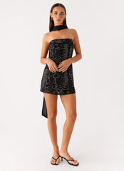 Kiesha Strapless Scarf Mini Dress - Black