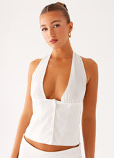 Lets Pretend Halterneck Top - White