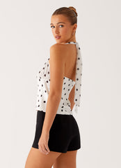 Lets Pretend Halterneck Top - White Polka Dot