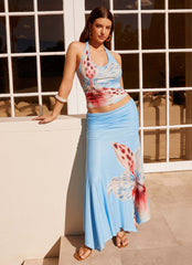 Liana Ruched Maxi Skirt - Deep Sea Bloom