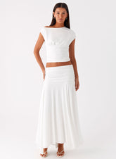 Liana Ruched Maxi Skirt - White