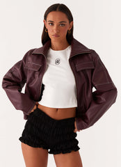 Meant To Be PU Boxy Jacket - Wine