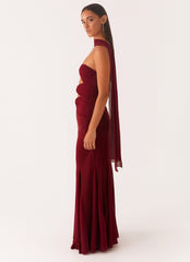 Melrose Satin Chiffon Maxi Dress - Deep Red