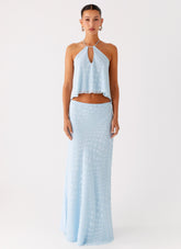 Mena Chiffon Spot Maxi Skirt - Blue