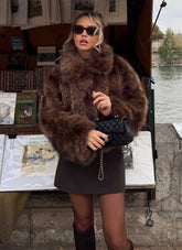Miccy Cropped Fur Coat - Chocolate