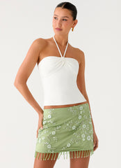 Midnight Tide Tie Side Mini Skirt - Green