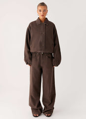 Midwest Washed Denim Bomber Jacket - Light Wash Chocolate