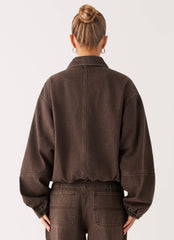 Midwest Washed Denim Bomber Jacket - Light Wash Chocolate